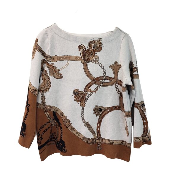 Chico's Jacquard Bateau Neck Equestrian Print Sweater Size Chico's 1P/MP - Picture 1 of 5